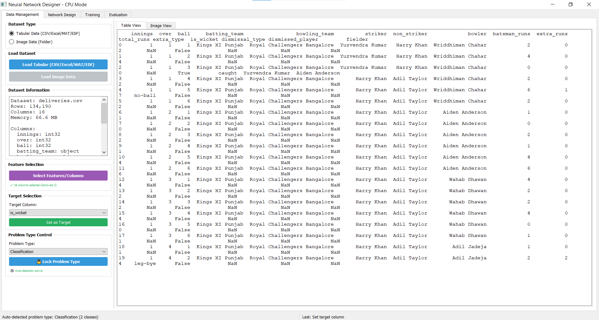 IPL Data Management in Neural Network Designer