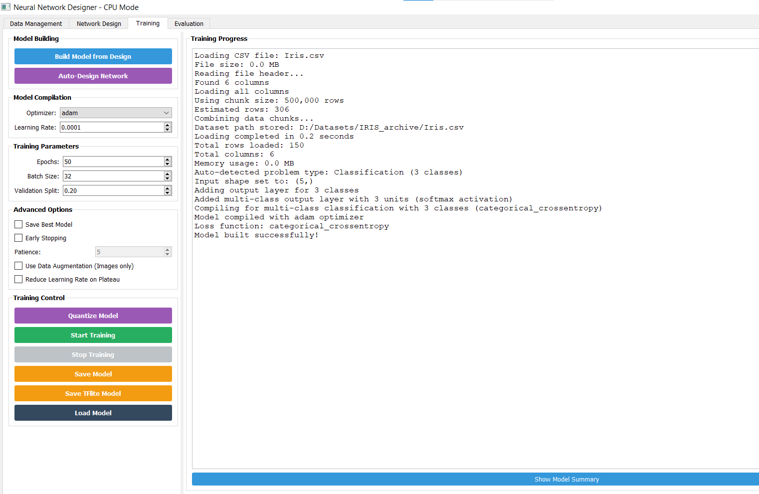 Training panel and build model