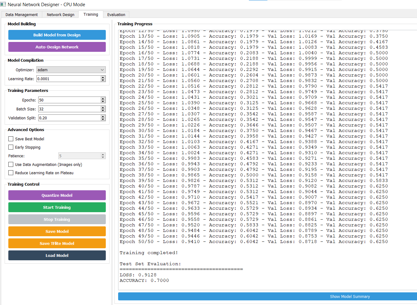 Training progress console